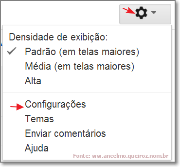 Botão de configuração Gmail