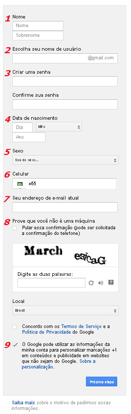 Criar e-mail Gmail - Etapa 02