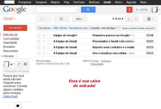 Criar e-mail Gmail - Etapa 07 - Sua caixa de entrada